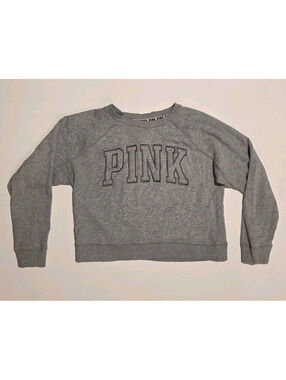 Pink Cropped Sweater Gray Women's Size Small Long Sleeve